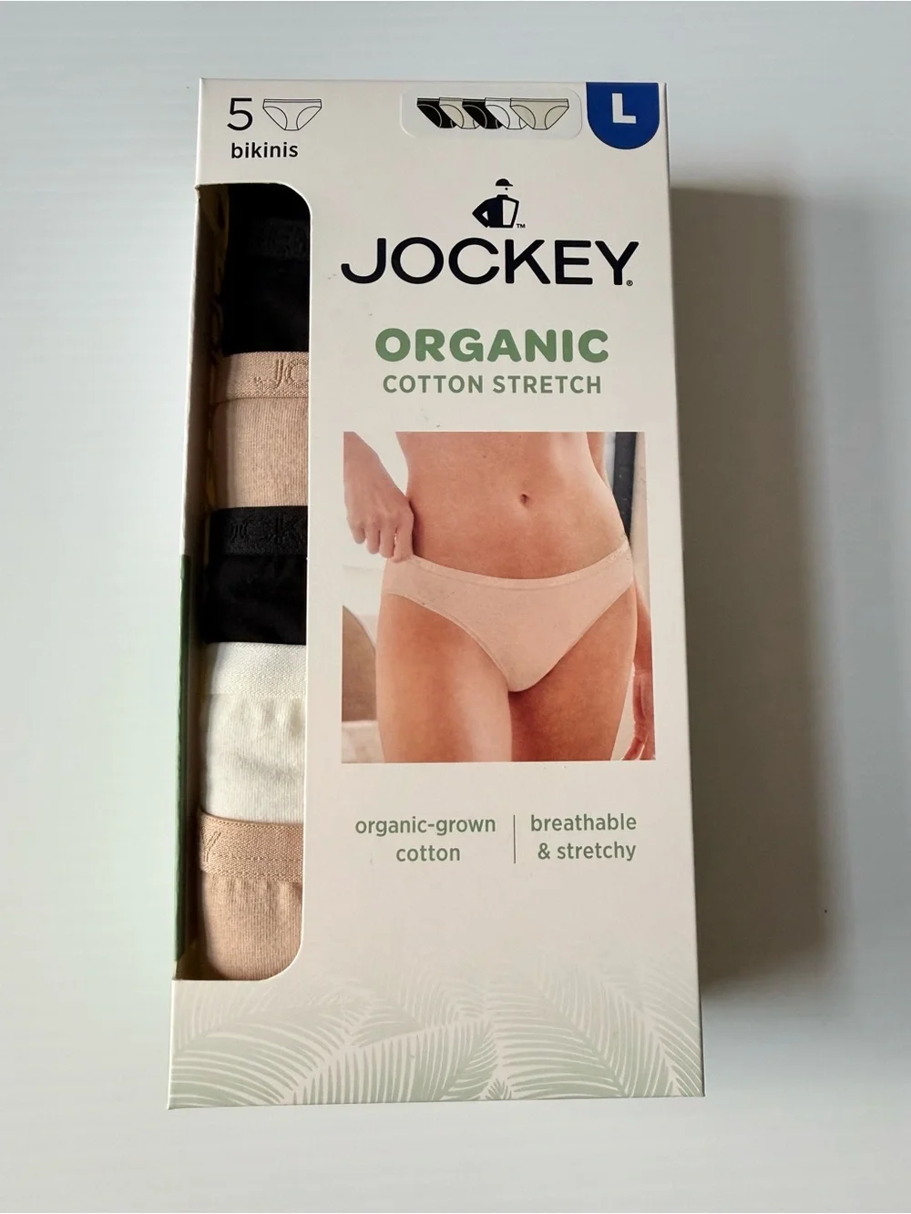 Jockey Women Organic Cotton Stretch Bikini Underwear 5 Pack Sz Large Medium New